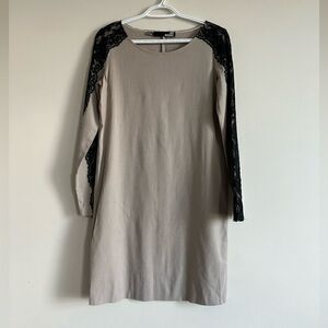 Love Moschino Cream Dress with black Lace Long Sleeves